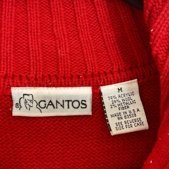 VTG Gantos Women's 1/2 Zip Turtleneck Sweater Red White Metallic Silver M - Picture 4 of 5